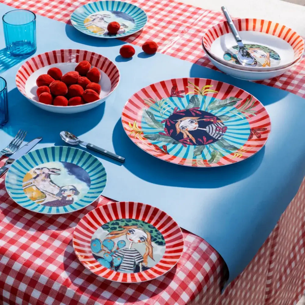 Olivia Princess side plates arranged on a colourful table